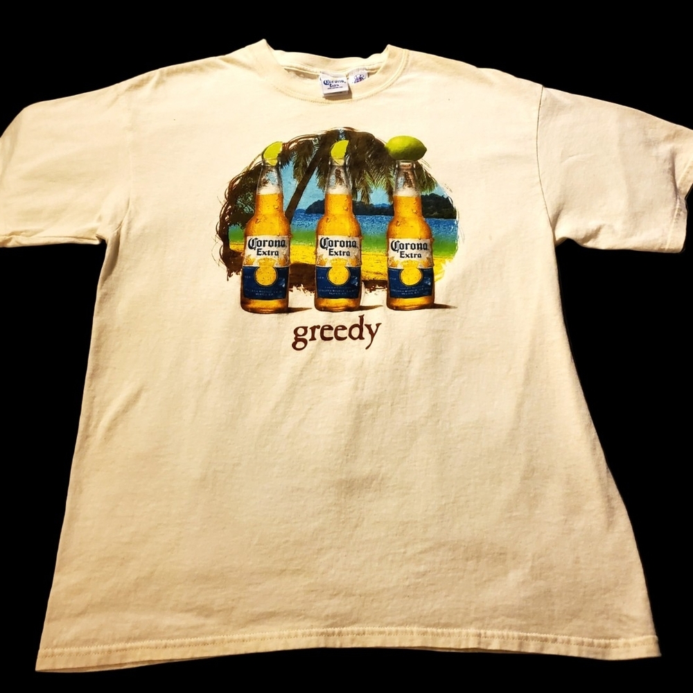 Corona Cream Graphic Tee with Beach Design